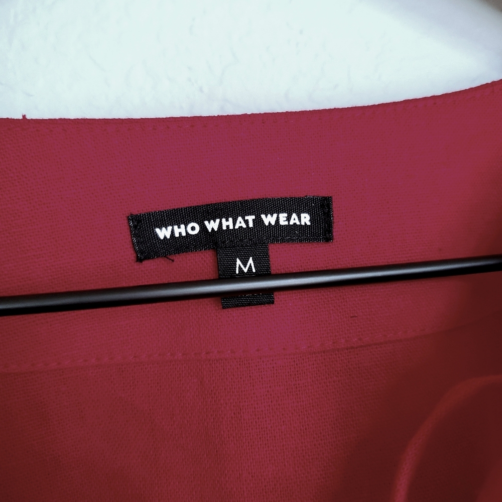 Who What Wear Linen Blend Red Balloon Puff Sleeves Dress, Medium - Picture 11 of 13